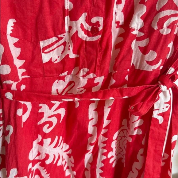 Mango Red & White Print Patterned Mini Dress in 100% Cotton with Pockets - Picture 11 of 14
